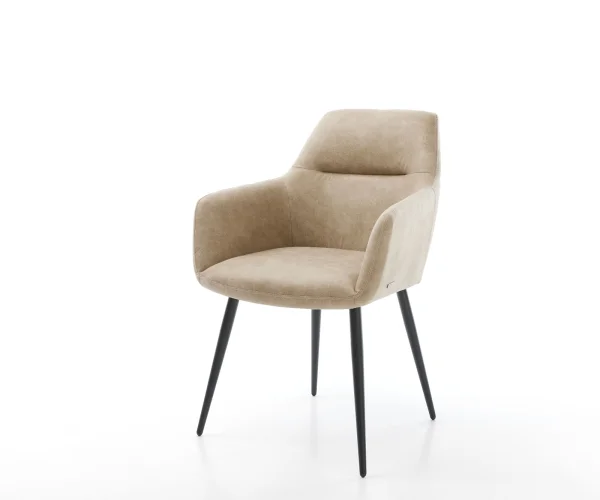 Chaise-de-salle-à-manger Pejo-Flex microvelours beige vintage 4 pieds coniques noir ressorts ensachés