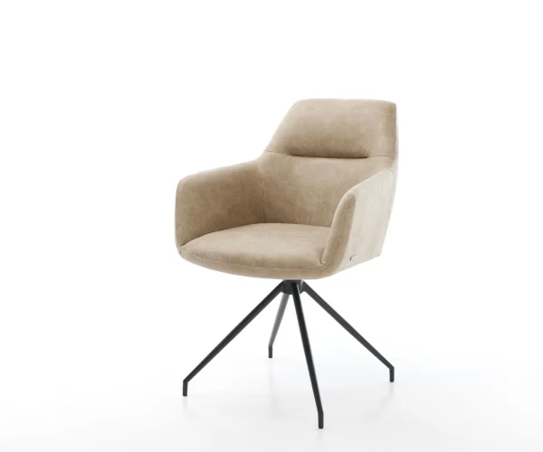 Chaise-de-salle-à-manger Pejo-Flex microvelours beige vintage pied croisé conique noir ressorts ensachés