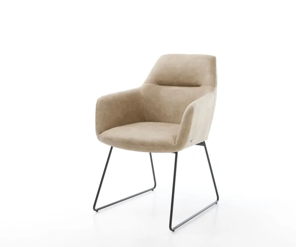 Chaise-de-salle-à-manger Pejo-Flex microvelours beige vintage pied trapèze noir ressorts ensachés