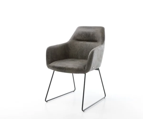 Chaise-de-salle-à-manger Pejo-Flex microvelours gris antique pied trapèze noir ressorts ensachés