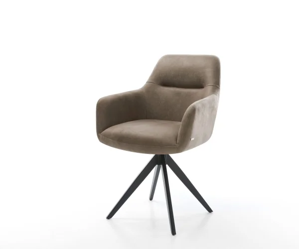 Chaise-de-salle-à-manger Pejo-Flex microvelours taupe vintage pied croisé angulaire noir ressorts ensachés
