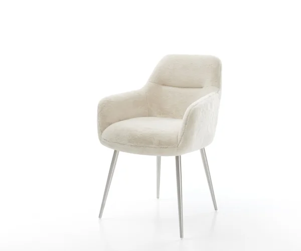 Chaise-de-salle-à-manger Pejo-Flex peluche crème-blanc 4 pieds coniques acier inoxydable resorts ensachés