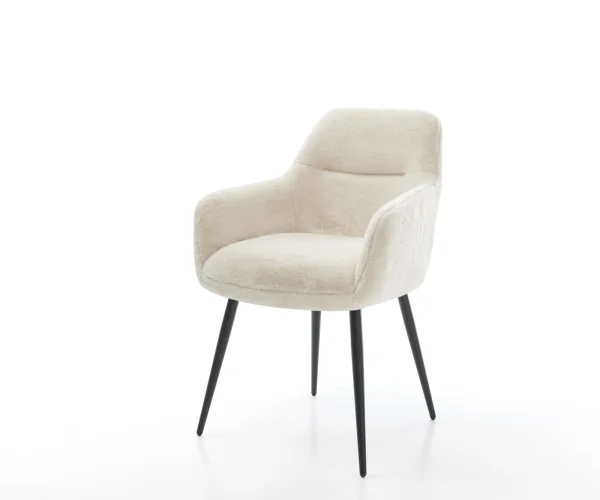 Chaise-de-salle-à-manger Pejo-Flex peluche crème-blanc 4 pieds coniques noir resorts ensachés