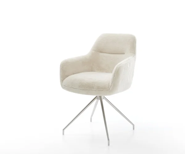 Chaise-de-salle-à-manger Pejo-Flex peluche crème-blanc pied croisé conique acier inoxydable resorts ensachés