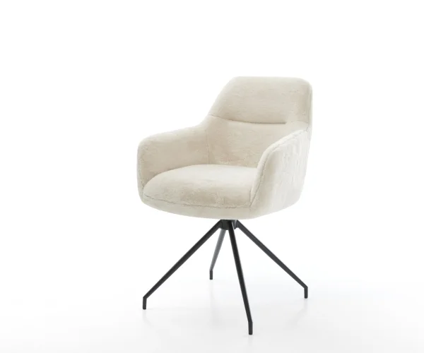 Chaise-de-salle-à-manger Pejo-Flex peluche crème-blanc pied croisé conique noir resorts ensachés