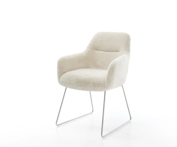 Chaise-de-salle-à-manger Pejo-Flex peluche crème-blanc pied trapèze acier inoxydable resorts ensachés