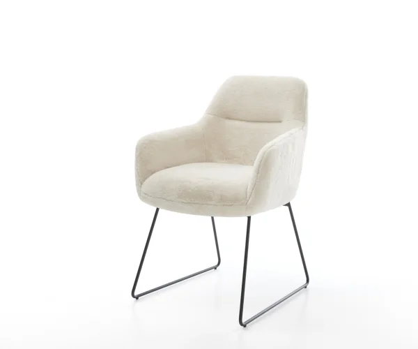 Chaise-de-salle-à-manger Pejo-Flex peluche crème-blanc pied trapèze noir resorts ensachés