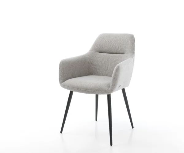 Chaise-de-salle-à-manger Pejo-Flex rayures gris clair 4 pieds coniques noir ressorts ensachés