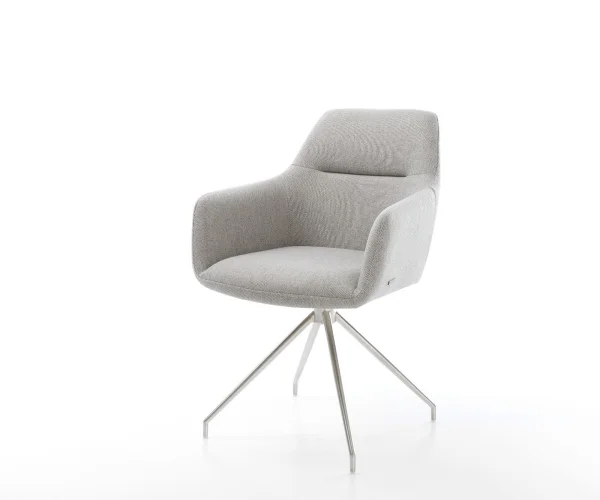 Chaise-de-salle-à-manger Pejo-Flex rayures gris clair pied croisé conique acier inoxydable brossé ressorts ensachés