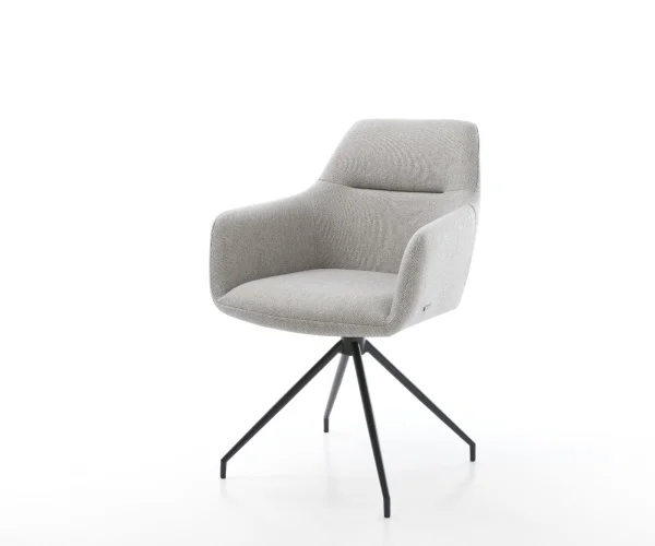 Chaise-de-salle-à-manger Pejo-Flex rayures gris clair pied croisé conique noir ressorts ensachés