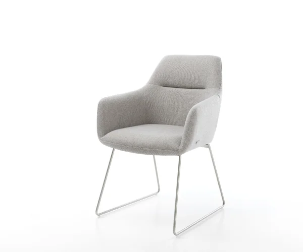 Chaise-de-salle-à-manger Pejo-Flex rayures gris clair pied trapèze acier inoxydable brossé ressorts ensachés