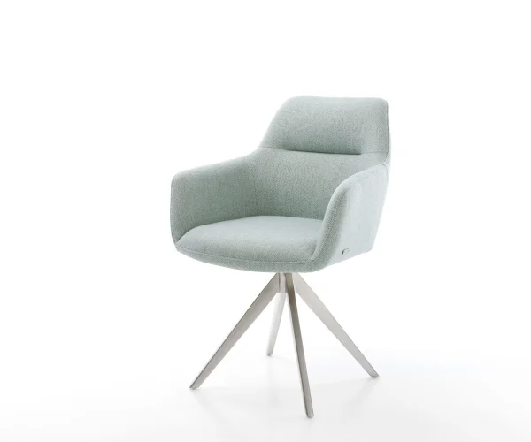 Chaise-de-salle-à-manger Pejo-Flex rayures Vert menthe pied croisé angulaire acier inoxydable brossé