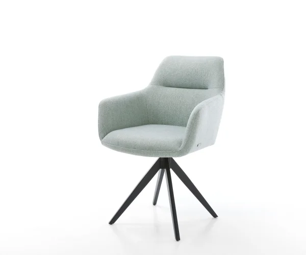 Chaise-de-salle-à-manger Pejo-Flex rayures Vert menthe pied croisé angulaire noir ressorts ensachés