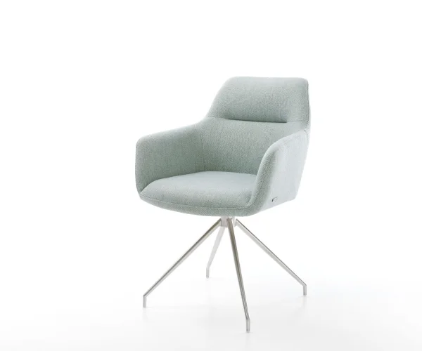 Chaise-de-salle-à-manger Pejo-Flex rayures Vert menthe pied croisé conique acier inoxydable brossé ressorts ensachés