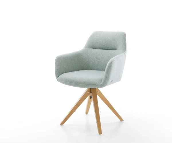 Chaise-de-salle-à-manger Pejo-Flex rayures Vert menthe pied en bois angulaire naturel ressorts ensachés