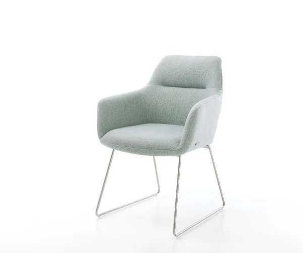 Chaise-de-salle-à-manger Pejo-Flex rayures Vert menthe pied trapèze acier inoxydable brossé ressorts ensachés