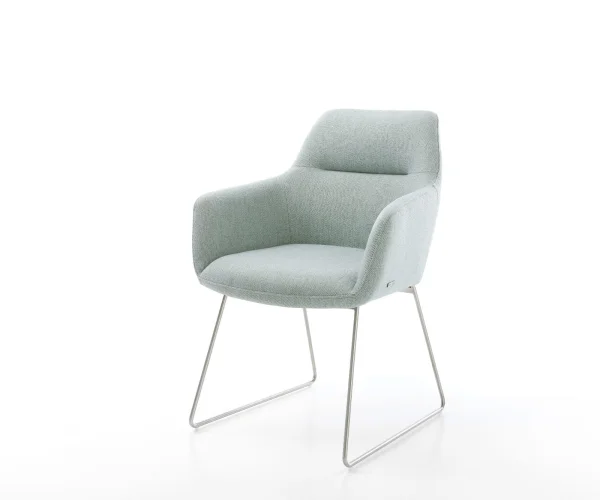 Chaise-de-salle-à-manger Pejo-Flex rayures Vert menthe pied trapèze acier inoxydable brossé