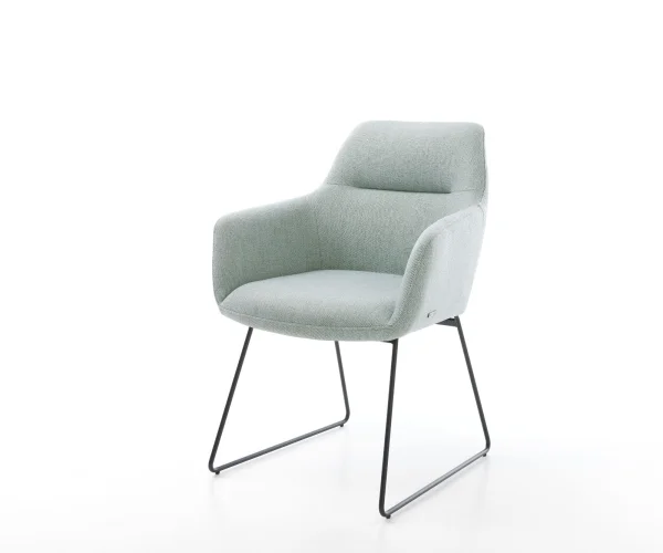 Chaise-de-salle-à-manger Pejo-Flex rayures Vert menthe pied trapèze noir ressorts ensachés