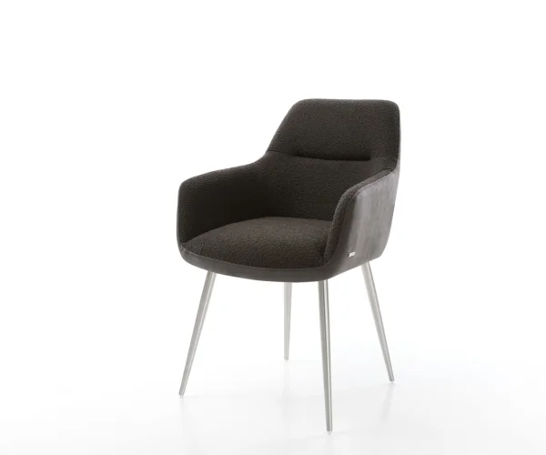 Chaise-de-salle-à-manger Pejo-Flex tissu mixte noir 4 pieds coniques acier inoxydable brossé ressorts ensachés