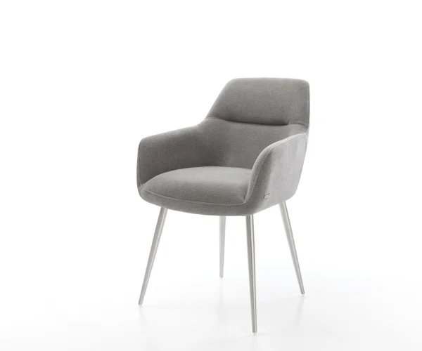 Chaise-de-salle-à-manger Pejo-Flex tissu structuré doux gris 4 pieds coniques acier inoxydable resorts ensachés