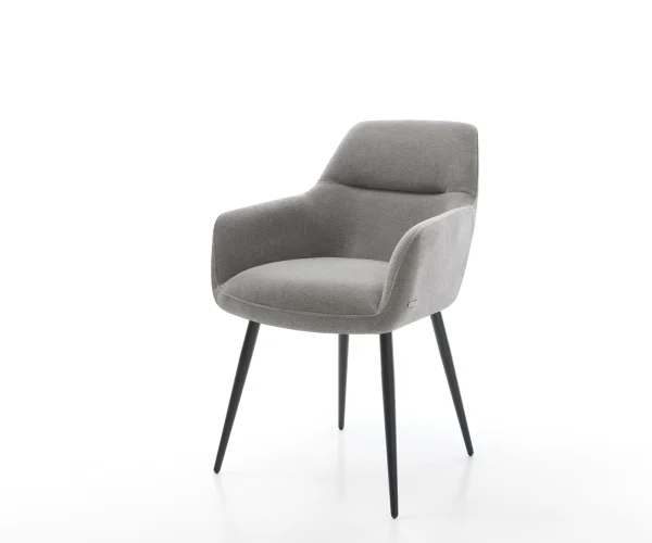 Chaise-de-salle-à-manger Pejo-Flex tissu structuré doux gris 4 pieds coniques noir resorts ensachés