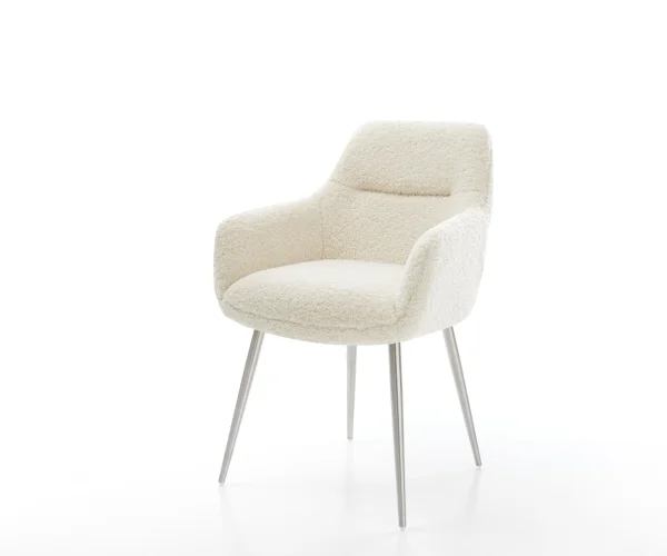 Chaise-de-salle-à-manger Pejo-Flex tissu teddy beige 4 pieds coniques acier inoxydable resorts ensachés