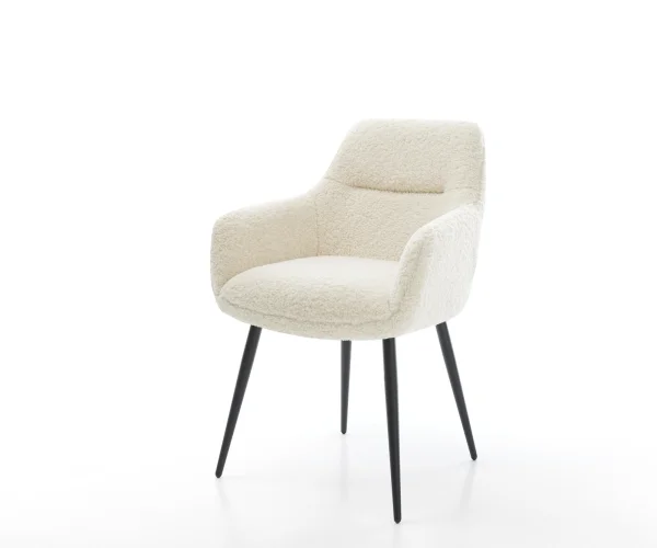 Chaise-de-salle-à-manger Pejo-Flex tissu teddy beige 4 pieds coniques noir resorts ensachés