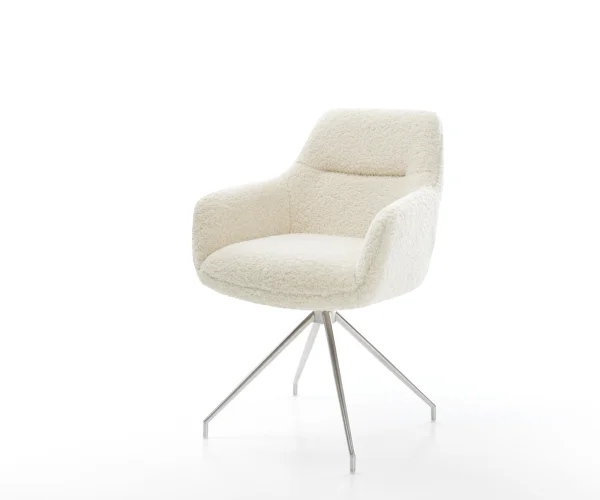 Chaise-de-salle-à-manger Pejo-Flex tissu teddy beige pied croisé conique acier inoxydable resorts ensachés