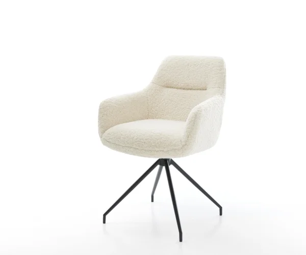 Chaise-de-salle-à-manger Pejo-Flex tissu teddy beige pied croisé conique noir resorts ensachés