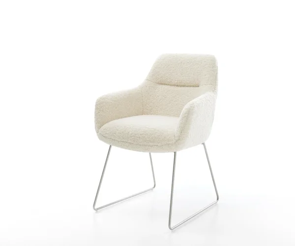 Chaise-de-salle-à-manger Pejo-Flex tissu teddy beige pied trapèze acier inoxydable resorts ensachés