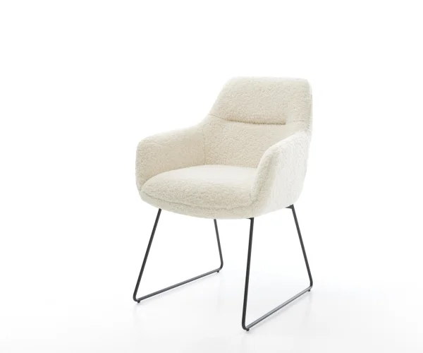 Chaise-de-salle-à-manger Pejo-Flex tissu teddy beige pied trapèze noir resorts ensachés