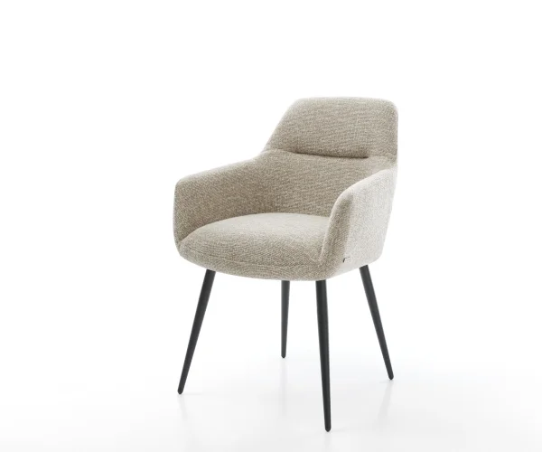 Chaise-de-salle-à-manger Pejo-Flex tissu tissé doux beige 4 pieds coniques noir resorts ensachés