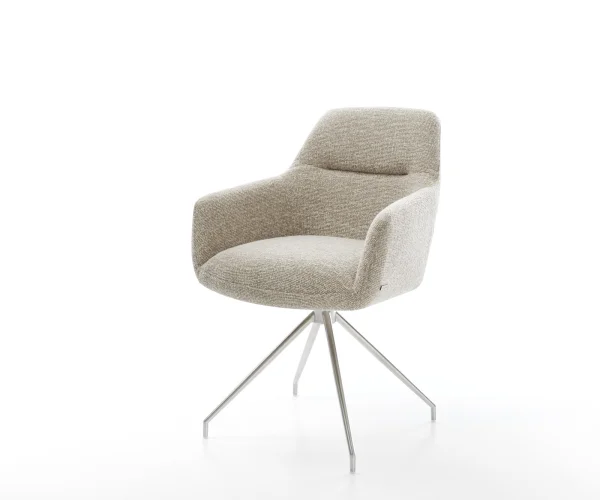 Chaise-de-salle-à-manger Pejo-Flex tissu tissé doux beige pied croisé conique acier inoxydable resorts ensachés