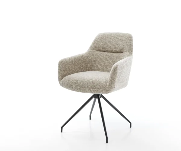 Chaise-de-salle-à-manger Pejo-Flex tissu tissé doux beige pied croisé conique noir resorts ensachés