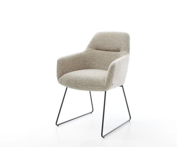 Chaise-de-salle-à-manger Pejo-Flex tissu tissé doux beige pied trapèze noir resorts ensachés