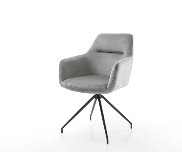 Chaise-de-salle-à-manger Pejo-Flex velours gris pied croisé conique noir ressorts ensachés