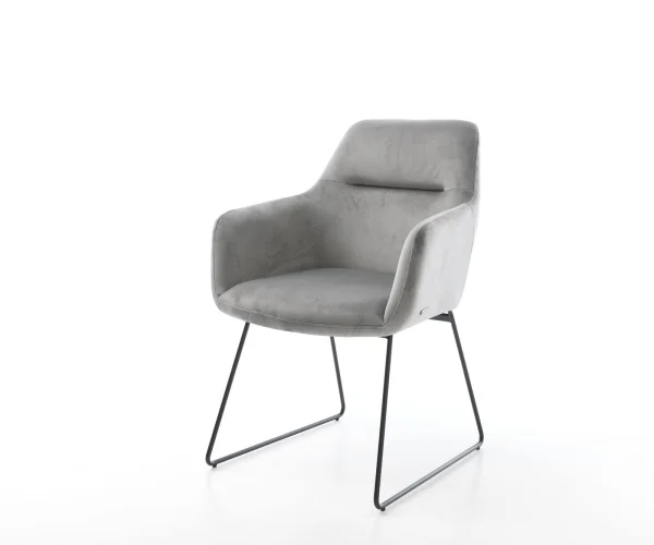 Chaise-de-salle-à-manger Pejo-Flex velours gris pied trapèze noir ressorts ensachés