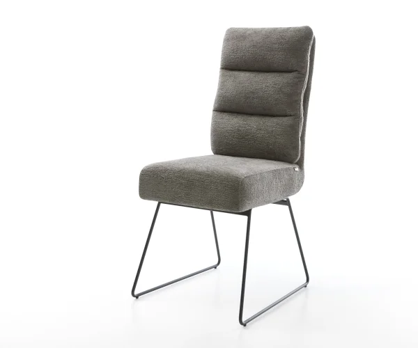 Chaise-de-salle-à-manger Pela-Flex bouclé doux couleur boue pied trapèze noir resorts ensachés