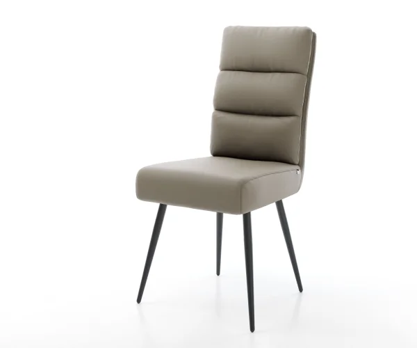 Chaise-de-salle-à-manger Pela-Flex cuir de vache couleur boue 4 pieds coniques noir ressorts ensachés