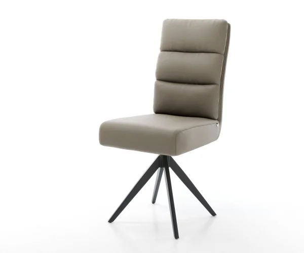 Chaise-de-salle-à-manger Pela-Flex cuir de vache couleur boue pied croisé angulaire noir ressorts ensachés