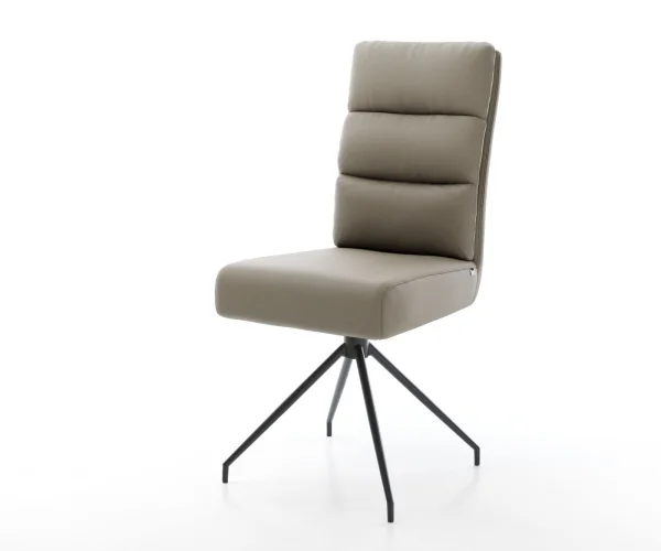 Chaise-de-salle-à-manger Pela-Flex cuir de vache couleur boue pied croisé conique noir ressorts ensachés