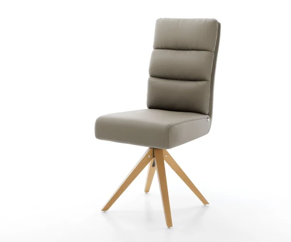 Chaise-de-salle-à-manger Pela-Flex cuir de vache couleur boue pied en bois angulaire naturel ressorts ensachés