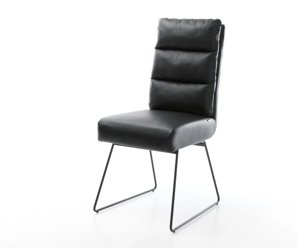 Chaise-de-salle-à-manger Pela-Flex cuir de vache noir pied trapèze noir ressorts ensachés
