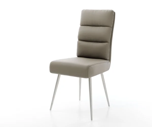 Chaise-de -salle-à-manger Pela-Flex cuir véritable boue 4-pieds conique acier inoxydable ressorts ensachés