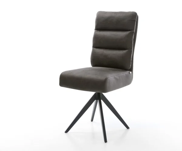 Chaise-de-salle-à-manger Pela-Flex microvelours anthracite vintage pied croisé angulaire noir ressorts ensachés