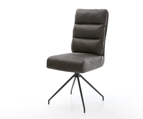 Chaise-de-salle-à-manger Pela-Flex microvelours anthracite vintage pied croisé conique noir ressorts ensachés