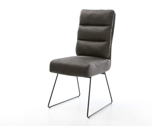 Chaise-de-salle-à-manger Pela-Flex microvelours anthracite vintage pied trapèze noir ressorts ensachés