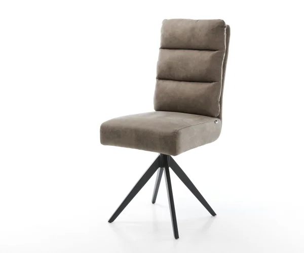 Chaise-de-salle-à-manger Pela-Flex microvelours taupe vintage pied croisé angulaire noir ressorts ensachés