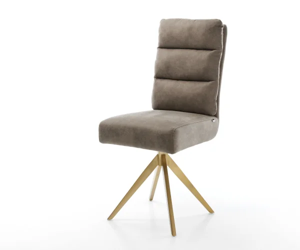 Chaise-de-salle-à-manger Pela-Flex microvelours taupe vintage pied croisé angulaire or ressorts ensachés
