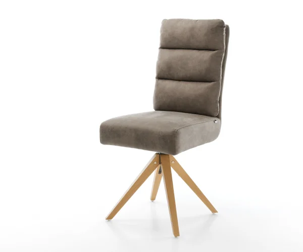 Chaise-de-salle-à-manger Pela-Flex microvelours taupe vintage pied en bois angulaire naturel ressorts ensachés